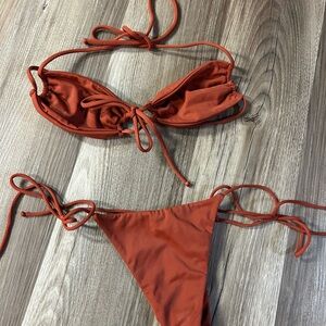 Women’s Rust Tie-String Bikini Top & thong Bottom Set